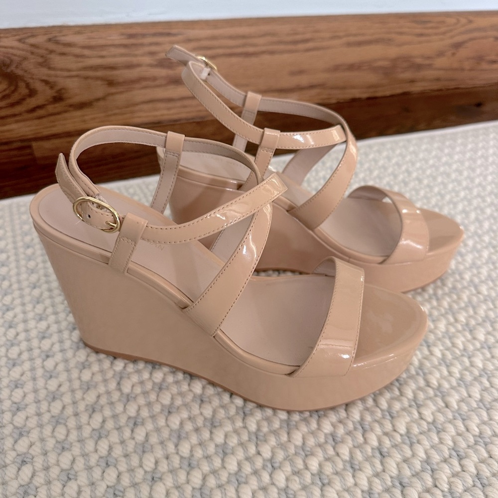 Stewart Weitzman Nude Heel Wedge Sandals